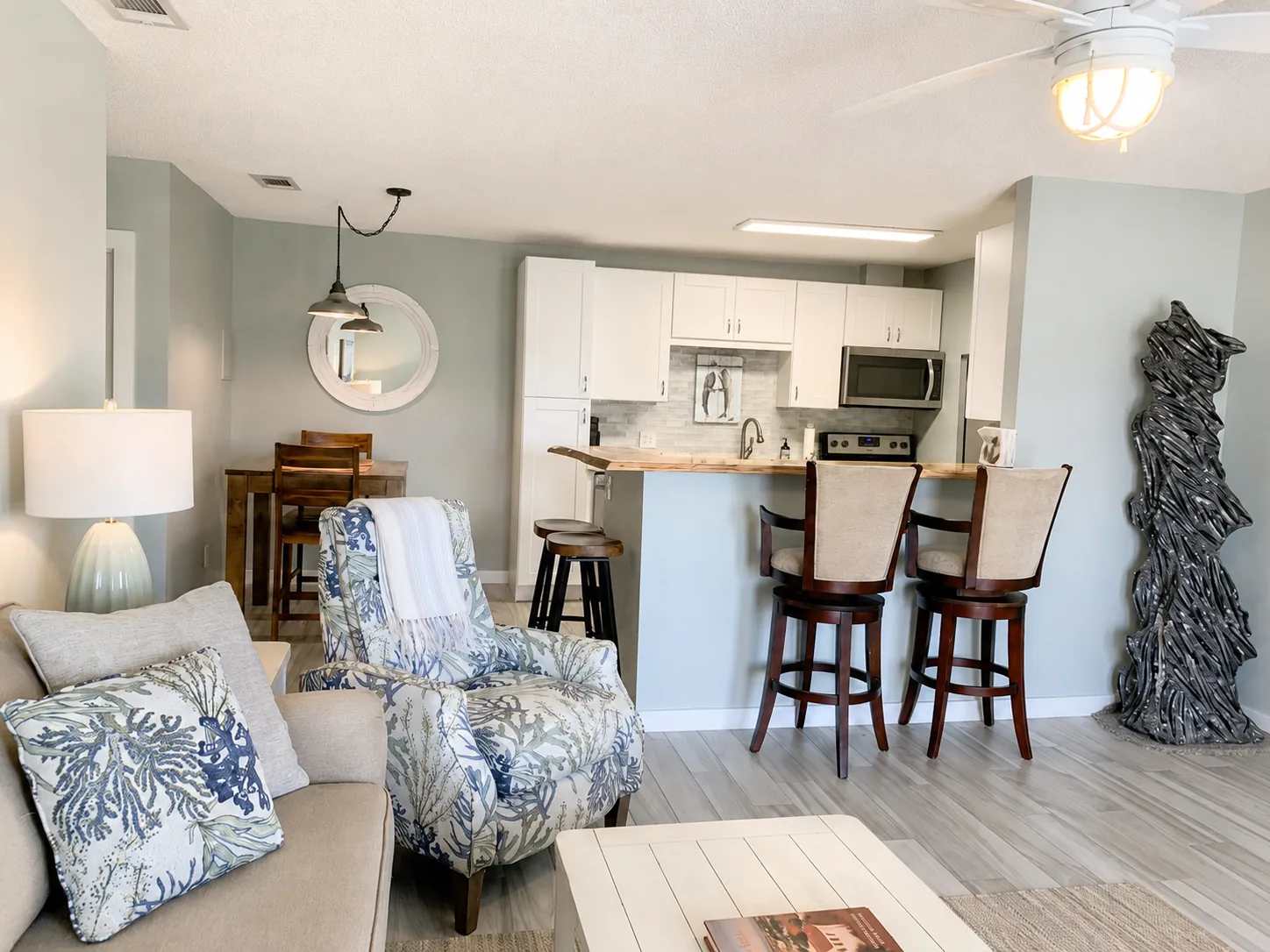 Coastal Cottage living room and kitchen