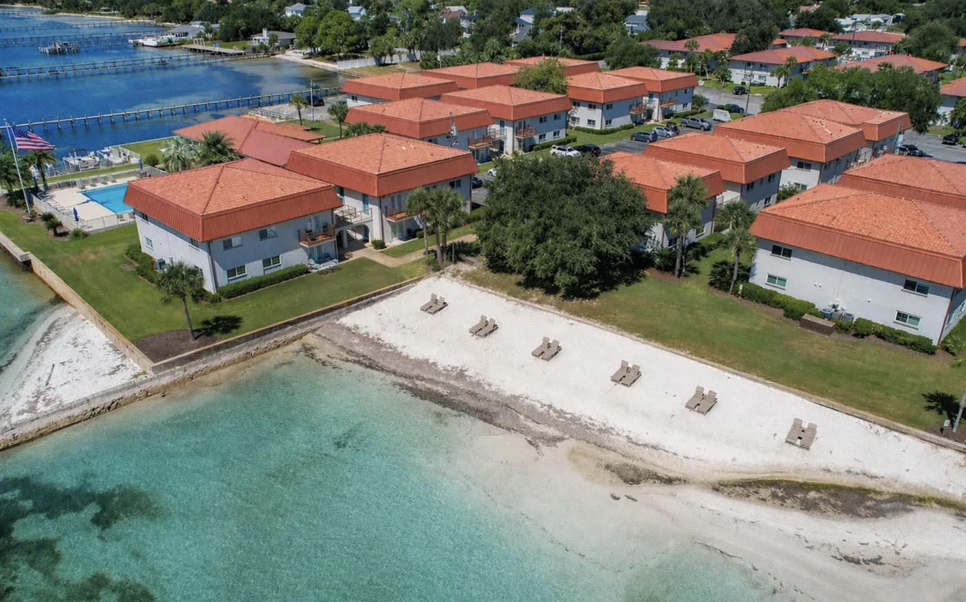 Waterfront aerial view near Emerald Coast Lodging Co. in Panama City Florida